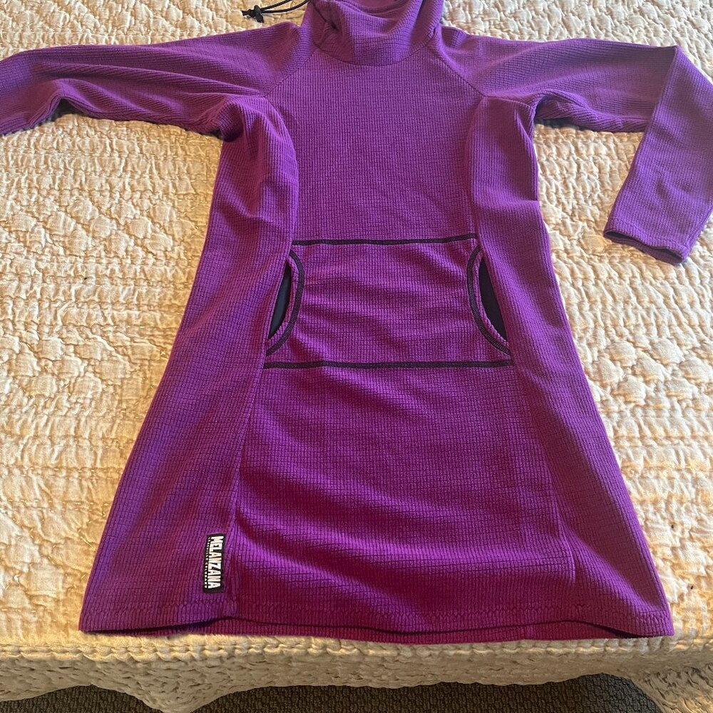 Melanzana Dress Womens S Purple Micro Grid Fleece Hooded Pullover Pocket Outdoor